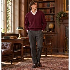 Christian Dior Monsieur Vintage V-Neck Sweater Burgundy Embroidered Logo Large